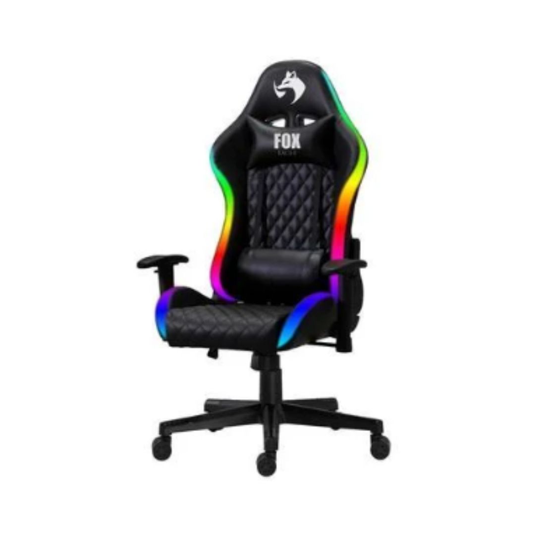 Cadeira Gamer Fox Office Fox Racer, RGB e Iluminação LED, até 130kgs, com almofadas, Reclinável – Preta